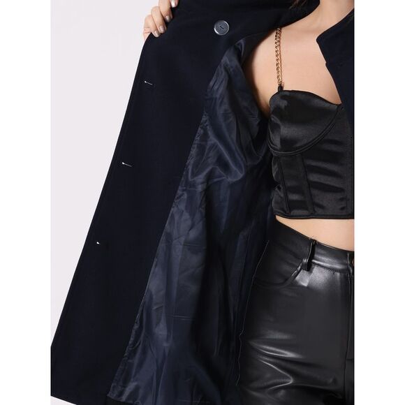 Cape Coats Winter Slit Sleeve Double Breasted Cloak Coat Dark Blue - Picture 5 of 6